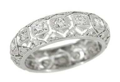 Art Deco Shailerville Antique Diamond Filigree Wedding Band in Platinum - Size 7