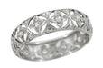 Art Deco Lucky Clover Filigree Estate Diamond Wedding Band - Platinum - Size 7.5