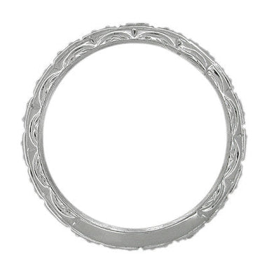 Art Deco Niantic Engraved Platinum Straightline Vintage Diamond Wedding Band - Size 9 - alternate view