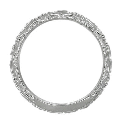 Art Deco Niantic Engraved Platinum Straightline Vintage Diamond Wedding Band - Size 9 - Item: R581 - Image: 2
