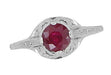 Filigree Regal Scrolls "High-Set" Ruby Art Deco Engagement Ring in Platinum
