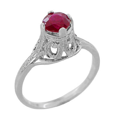 Filigree Regal Scrolls "High-Set" Ruby Art Deco Engagement Ring in Platinum
