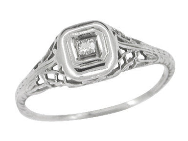 Filigree Antique Engagement Ring in 10 Karat White Gold