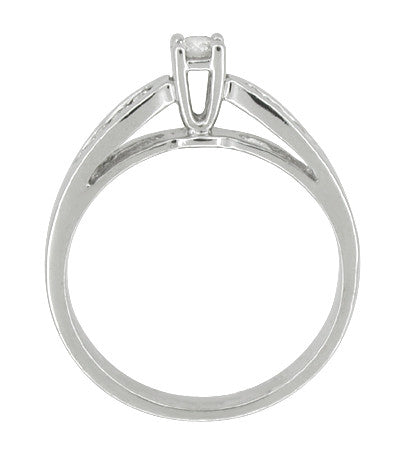 Solitaire Vintage Engagement Ring with Channel Set Diamond Shoulders in 10 Karat White Gold - Item: R602 - Image: 2