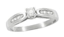 Solitaire Vintage Engagement Ring with Channel Set Diamond Shoulders in 10 Karat White Gold