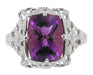 Art Deco Filigree Checkerboard Amethyst Ring in 14 Karat White Gold