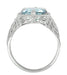 Art Nouveau Filigree Emerald Cut Aquamarine Ring in 14 Karat White Gold