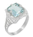 Art Nouveau Filigree Emerald Cut Aquamarine Ring in 14 Karat White Gold