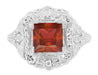 Art Nouveau Square Garnet Ring in 14K White Gold - 1910 Vintage Design