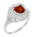 Art Nouveau Square Garnet Ring in 14K White Gold - 1910 Vintage Design