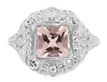 Princess Cut Morganite Art Nouveau Ring in 14 Karat White Gold