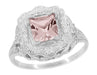 Princess Cut Morganite Art Nouveau Ring in 14 Karat White Gold