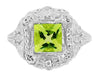 Princess Cut Peridot Art Nouveau Ring in 14 Karat White Gold