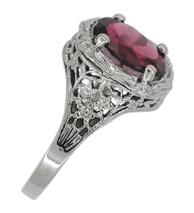 Edwardian Rhodolite Garnet Ring in 14 Karat White Gold - Item: R616 - Image: 3