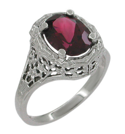 Edwardian Rhodolite Garnet Ring in 14 Karat White Gold - Item: R616 - Image: 2