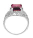 Filigree Emerald Cut Rhodolite Garnet Edwardian Engagement Ring in 14 Karat White Gold