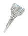 Platinum Filigree Emerald Cut Aquamarine Edwardian Engagement Ring
