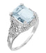 Platinum Filigree Emerald Cut Aquamarine Edwardian Engagement Ring