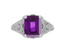Edwardian Filigree Emerald Cut Amethyst Engagement Ring in Platinum