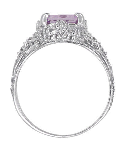 Edwardian Filigree Emerald Cut Rose de France Ring in 14 Karat White Gold - Item: R618RF - Image: 4