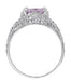 Edwardian Filigree Emerald Cut Rose de France Ring in 14 Karat White Gold