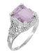 Edwardian Filigree Emerald Cut Rose de France Ring in 14 Karat White Gold
