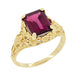 Edwardian Filigree Emerald Cut Rhodolite Garnet Engagement Ring in 14 Karat Yellow Gold