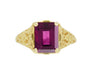Edwardian Filigree Emerald Cut Rhodolite Garnet Engagement Ring in 14 Karat Yellow Gold