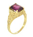 Edwardian Filigree Emerald Cut Rhodolite Garnet Engagement Ring in 14 Karat Yellow Gold