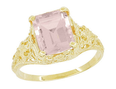 Emerald Cut Morganite Filigree Edwardian Engagement Ring in 14 Karat Yellow Gold