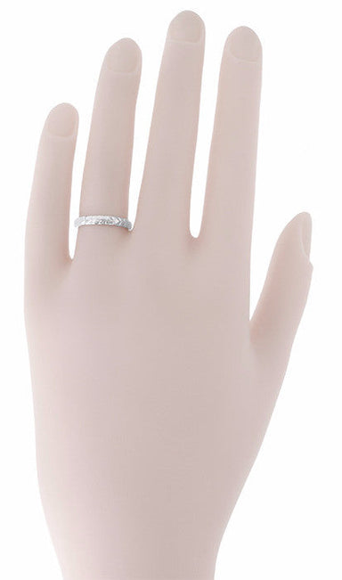 Palm Leaves Carved Wedding Ring in White Gold - 3mm Wide - alternate view