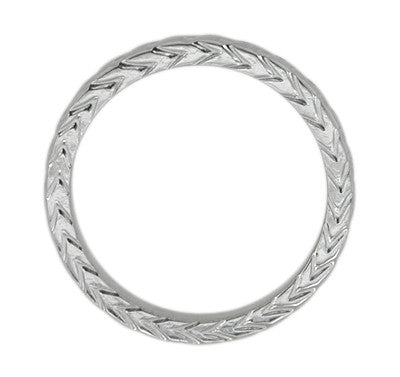 Art Deco 3mm Chevron Carved Sculptural Wheat Pattern Wedding Band in White Gold - Item: R622W10 - Image: 2
