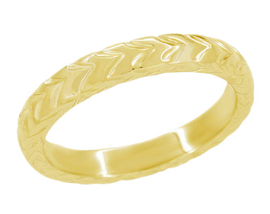 3mm Art Deco Chevron Carved Wedding Band in Yellow Gold - 10K, 14K or 18K