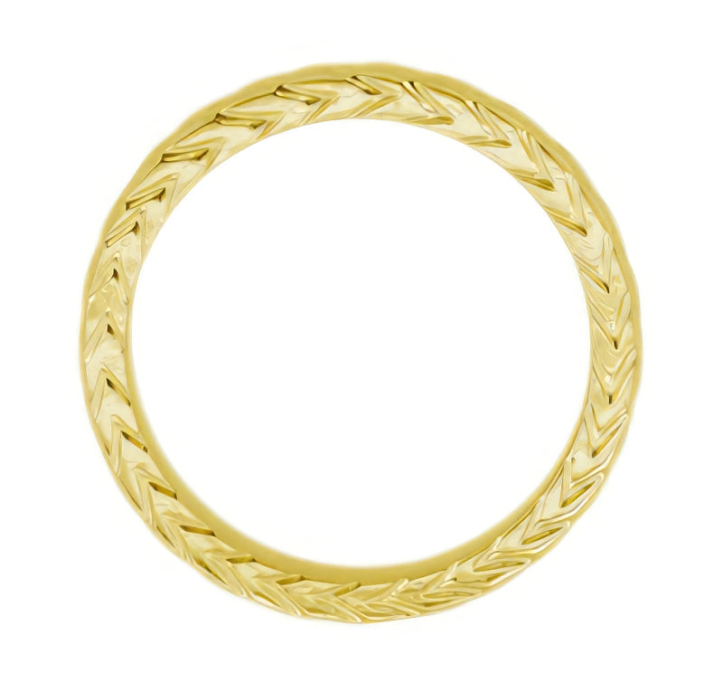 3mm Art Deco Chevron Carved Wedding Band in Yellow Gold - 10K, 14K or 18K - Item: R622Y10 - Image: 2