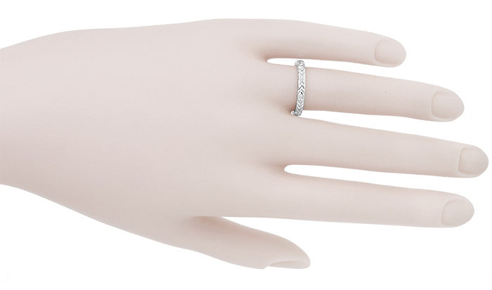 Mardi Gras Retro Carved Wedding Band in White Gold - 3mm Wide - Item: R624W10 - Image: 3