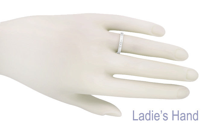 Art Deco Flowers and Leaves Millgrain Edge Engraved Wedding Band in White Gold - 3mm Wide - Item: R625W10 - Image: 3
