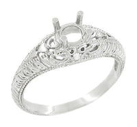 Art Deco Hearts and Diamonds 1/3 Carat Diamond Filigree Engagement Semimount Ring in 14 Karat White Gold