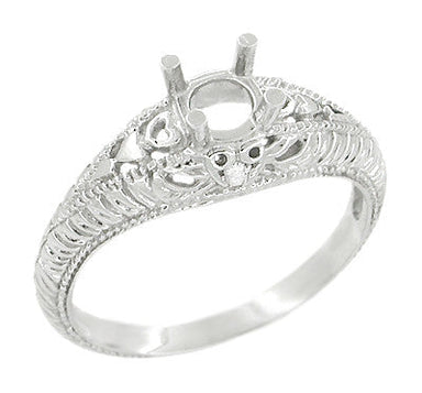 Art Deco Hearts and Diamonds 1/3 Carat Diamond Filigree Engagement Semimount Ring in 14 Karat White Gold