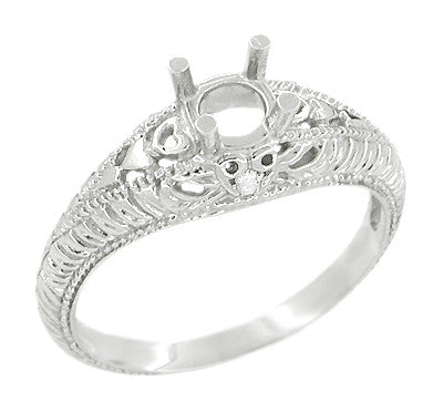 Art Deco Hearts and Diamonds 1/3 Carat Diamond Filigree Engagement Semimount Ring in 14 Karat White Gold