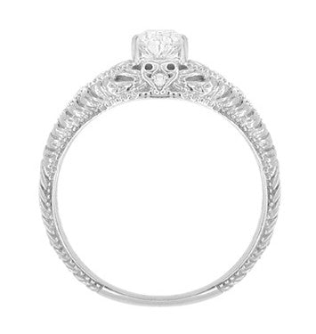 Art Deco Hearts and Diamonds Domed Filigree Engagement Ring in White Gold - Item: R627WD10K-LC - Image: 4