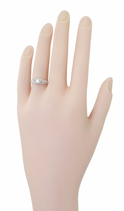 Art Deco Hearts and Diamonds Domed Filigree Engagement Ring in White Gold - Item: R627WD10K-LC - Image: 5
