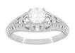 Art Deco Hearts and Diamonds Domed Filigree Engagement Ring in White Gold
