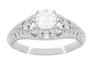 Art Deco Hearts and Diamonds Domed Filigree Engagement Ring in White Gold - alternate view