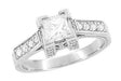 Art Deco 1/2 Carat Princess Cut Diamond Castle Engagement Ring in 18 Karat White Gold