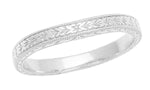 Art Deco Curved Engraved Wheat Wedding Band in White Gold