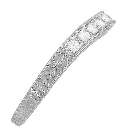 Platinum Art Deco Curved Engraved Wheat Diamond Wedding Band - Item: R635PD-LC - Image: 3