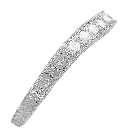 Art Deco Curved Engraved Wheat Diamond Palladium Wedding Band - Item: R635PDMD - Image: 4