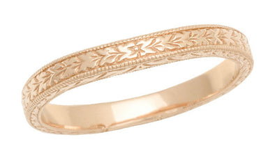 Curved Engraved Wheat Art Deco Wedding Band in 14 Karat Pink ( Rose ) Gold