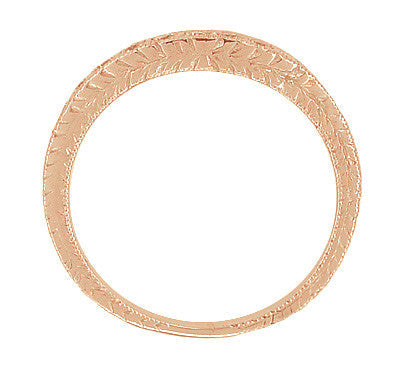 Art Deco Curved Engraved Wheat Diamond Wedding Band in 14 Karat Pink ( Rose ) Gold - Item: R635RD-LC - Image: 3