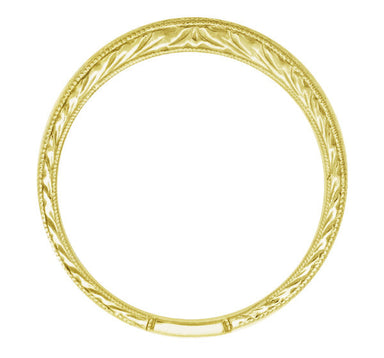 Art Deco Yellow Gold Curved Engraved Wheat Wedding Band with Milgrain Edges - alternate view